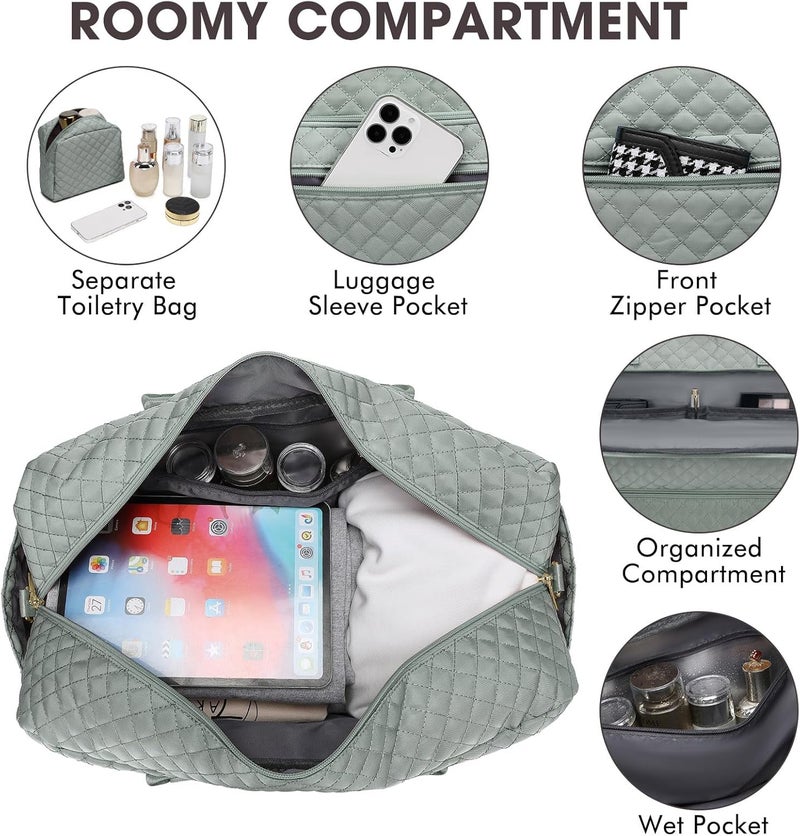 LUOCIP Large Women Travel Duffle Bag, Weekender Bags for Women with Shoe Compartment, Carry on Overnight Bag with Toiletry Bag, Gym Duffel Bag with Wet Pocket, Hospital Bags for Labor and Delivery 3 PCS Set - Image 4
